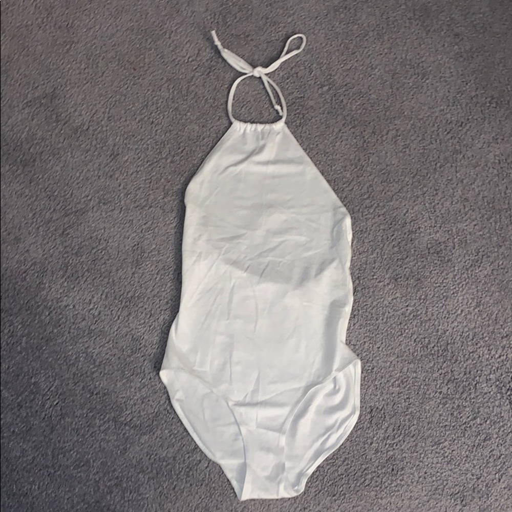 cotton spandex high neck halter bodysuit (white)